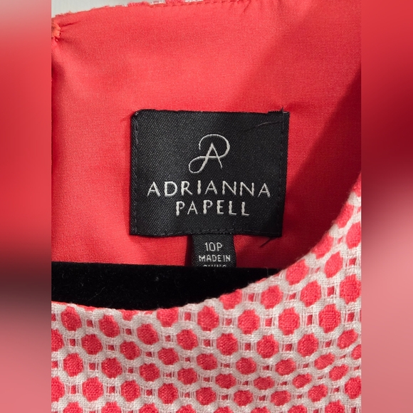 Adrianna Papell Guava Dot w/Contrast Ivory Piping U-Neck Texture Knit Dress - Picture 4 of 10